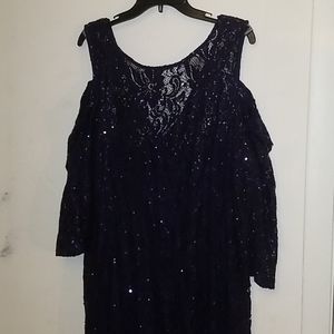 Long Navy Blue Sequin Dress